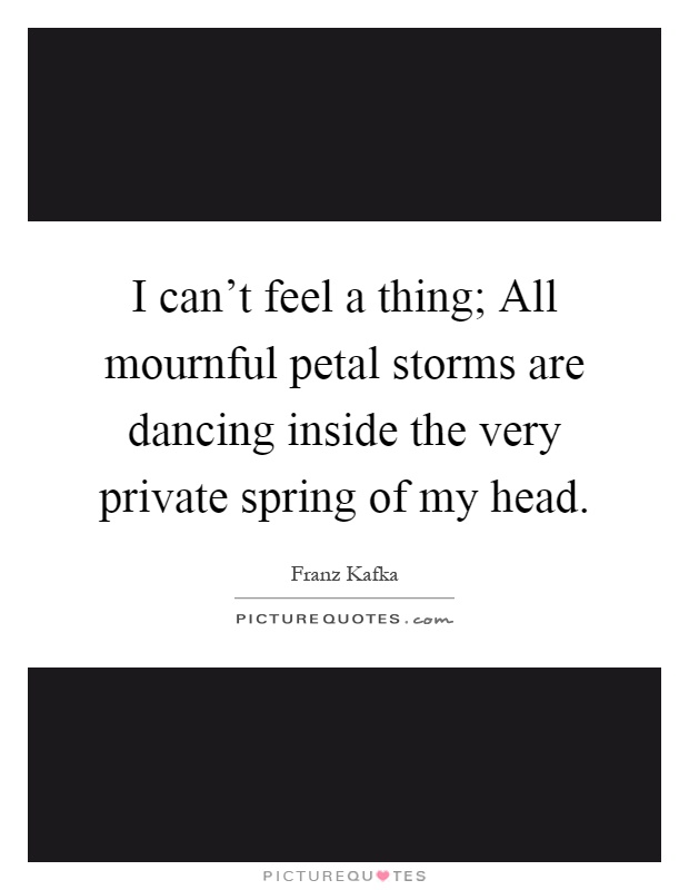 I can't feel a thing; All mournful petal storms are dancing inside the very private spring of my head Picture Quote #1