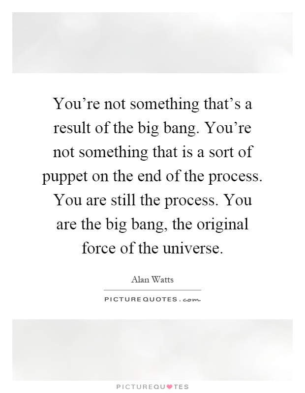 You're not something that's a result of the big bang. You're not something that is a sort of puppet on the end of the process. You are still the process. You are the big bang, the original force of the universe Picture Quote #1