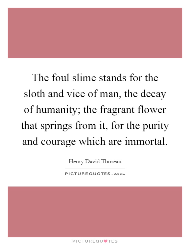 The foul slime stands for the sloth and vice of man, the decay of humanity; the fragrant flower that springs from it, for the purity and courage which are immortal Picture Quote #1