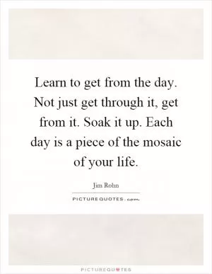 Learn to get from the day. Not just get through it, get from it. Soak it up. Each day is a piece of the mosaic of your life Picture Quote #1