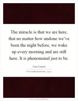 The miracle is that we are here, that no matter how undone we’ve been the night before, we wake up every morning and are still here. It is phenomenal just to be Picture Quote #1