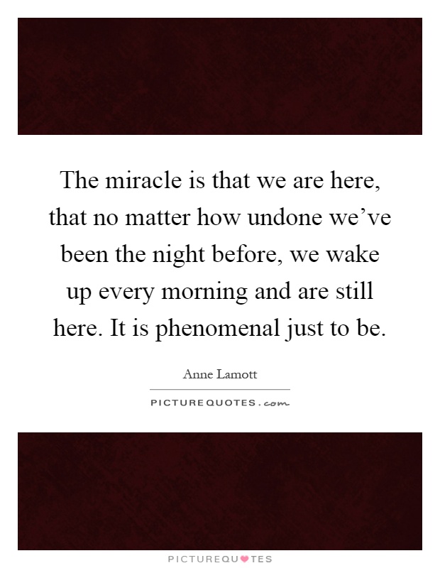 The miracle is that we are here, that no matter how undone we've been the night before, we wake up every morning and are still here. It is phenomenal just to be Picture Quote #1