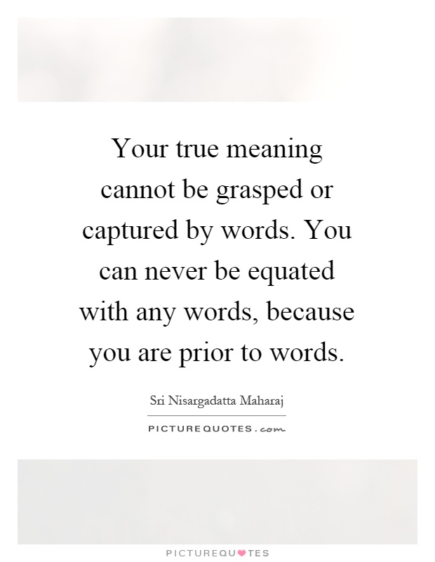 Your true meaning cannot be grasped or captured by words. You can never be equated with any words, because you are prior to words Picture Quote #1