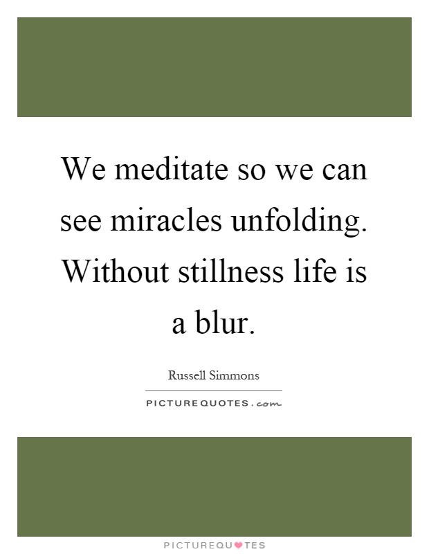 We meditate so we can see miracles unfolding. Without stillness life is a blur Picture Quote #1
