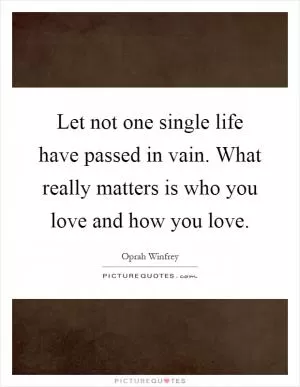 Let not one single life have passed in vain. What really matters is who you love and how you love Picture Quote #1