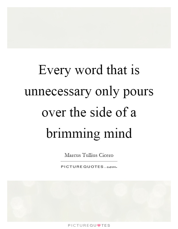 Every word that is unnecessary only pours over the side of a brimming mind Picture Quote #1