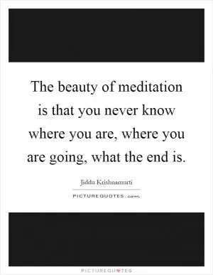 The beauty of meditation is that you never know where you are, where you are going, what the end is Picture Quote #1