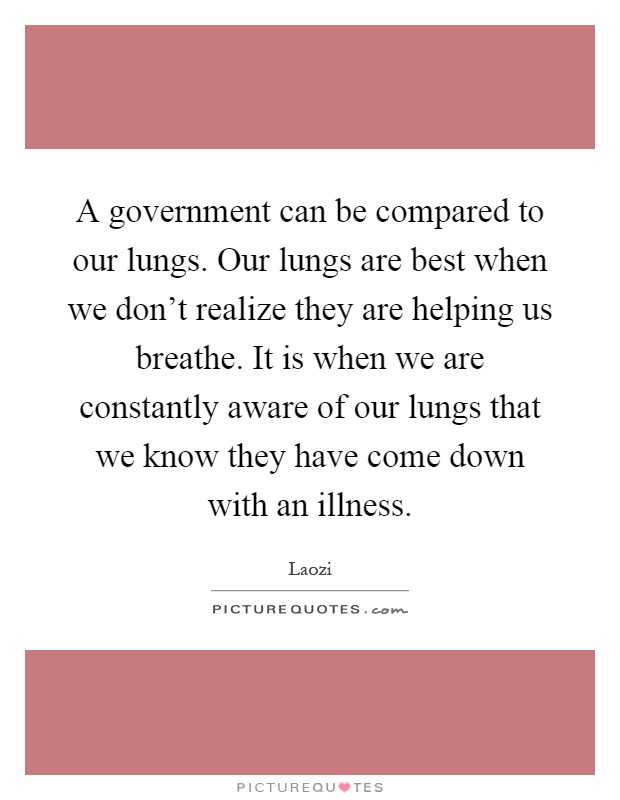 A government can be compared to our lungs. Our lungs are best when we don't realize they are helping us breathe. It is when we are constantly aware of our lungs that we know they have come down with an illness Picture Quote #1