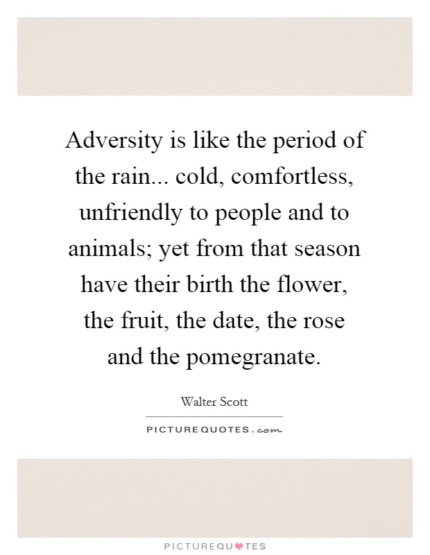 Adversity is like the period of the rain... cold, comfortless, unfriendly to people and to animals; yet from that season have their birth the flower, the fruit, the date, the rose and the pomegranate Picture Quote #1