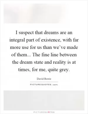 I suspect that dreams are an integral part of existence, with far more use for us than we’ve made of them... The fine line between the dream state and reality is at times, for me, quite grey Picture Quote #1