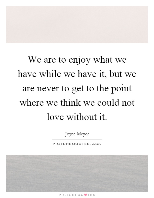 We are to enjoy what we have while we have it, but we are never to get to the point where we think we could not love without it Picture Quote #1