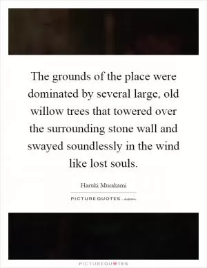 The grounds of the place were dominated by several large, old willow trees that towered over the surrounding stone wall and swayed soundlessly in the wind like lost souls Picture Quote #1