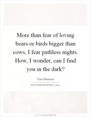 More than fear of loving bears or birds bigger than cows, I fear pathless nights. How, I wonder, can I find you in the dark? Picture Quote #1