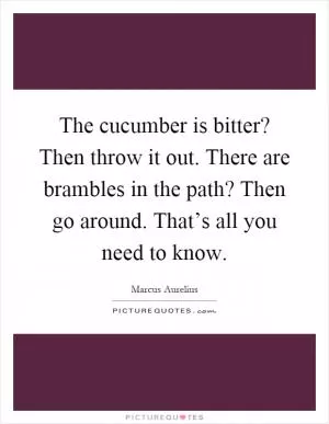 The cucumber is bitter? Then throw it out. There are brambles in the path? Then go around. That’s all you need to know Picture Quote #1
