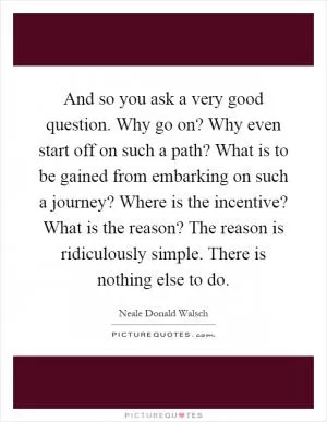 And so you ask a very good question. Why go on? Why even start off on such a path? What is to be gained from embarking on such a journey? Where is the incentive? What is the reason? The reason is ridiculously simple. There is nothing else to do Picture Quote #1