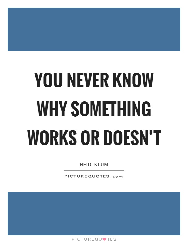 You never know why something works or doesn't Picture Quote #1