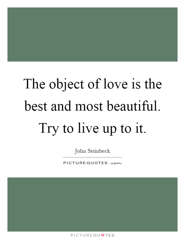The object of love is the best and most beautiful. Try to live up to it Picture Quote #1