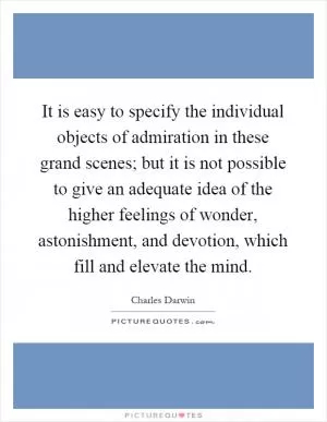 It is easy to specify the individual objects of admiration in these grand scenes; but it is not possible to give an adequate idea of the higher feelings of wonder, astonishment, and devotion, which fill and elevate the mind Picture Quote #1