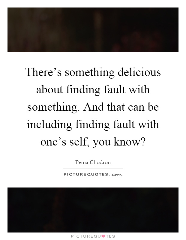 There's something delicious about finding fault with something. And that can be including finding fault with one's self, you know? Picture Quote #1