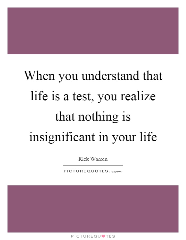 When you understand that life is a test, you realize that nothing is insignificant in your life Picture Quote #1
