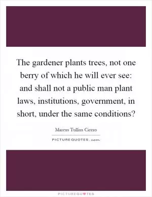The gardener plants trees, not one berry of which he will ever see: and shall not a public man plant laws, institutions, government, in short, under the same conditions? Picture Quote #1