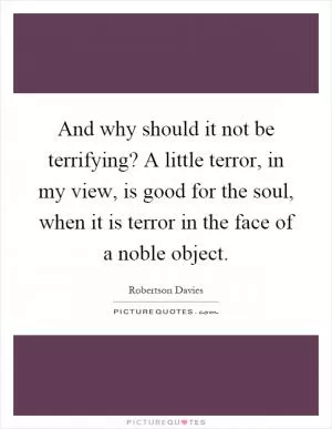 And why should it not be terrifying? A little terror, in my view, is good for the soul, when it is terror in the face of a noble object Picture Quote #1