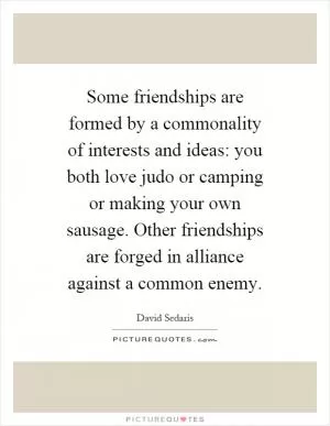 Some friendships are formed by a commonality of interests and ideas: you both love judo or camping or making your own sausage. Other friendships are forged in alliance against a common enemy Picture Quote #1