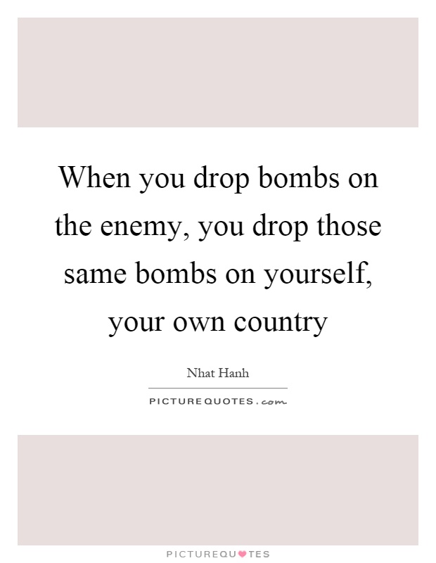 When you drop bombs on the enemy, you drop those same bombs on yourself, your own country Picture Quote #1