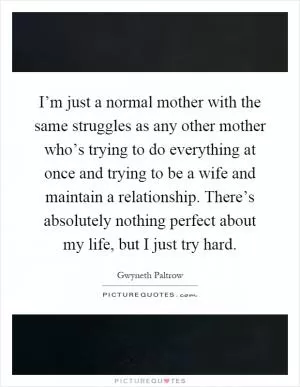 I’m just a normal mother with the same struggles as any other mother who’s trying to do everything at once and trying to be a wife and maintain a relationship. There’s absolutely nothing perfect about my life, but I just try hard Picture Quote #1