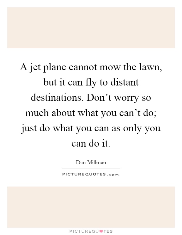 A jet plane cannot mow the lawn, but it can fly to distant destinations. Don't worry so much about what you can't do; just do what you can as only you can do it Picture Quote #1