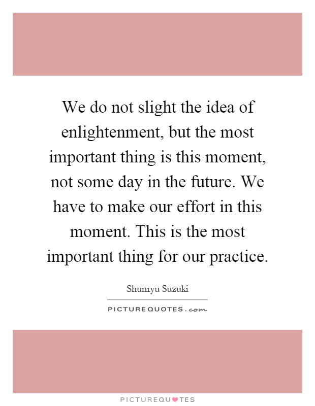 We do not slight the idea of enlightenment, but the most important thing is this moment, not some day in the future. We have to make our effort in this moment. This is the most important thing for our practice Picture Quote #1