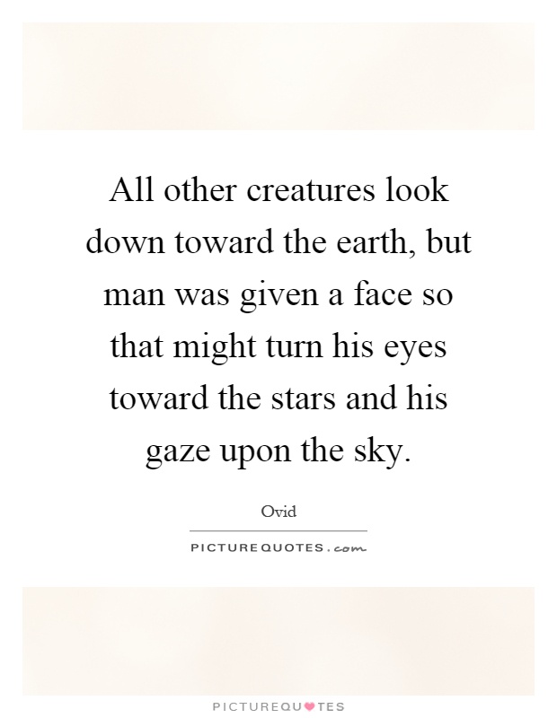 All other creatures look down toward the earth, but man was given a face so that might turn his eyes toward the stars and his gaze upon the sky Picture Quote #1