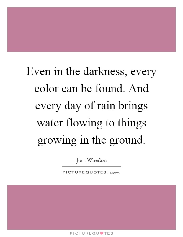 Even in the darkness, every color can be found. And every day of rain brings water flowing to things growing in the ground Picture Quote #1