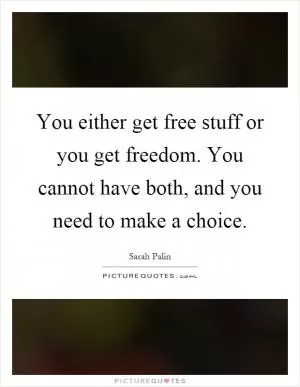 You either get free stuff or you get freedom. You cannot have both, and you need to make a choice Picture Quote #1