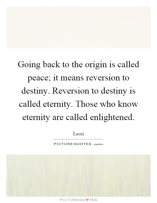 Going back to the origin is called peace; it means reversion to destiny. Reversion to destiny is called eternity. Those who know eternity are called enlightened Picture Quote #1