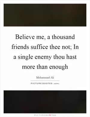 Believe me, a thousand friends suffice thee not; In a single enemy thou hast more than enough Picture Quote #1