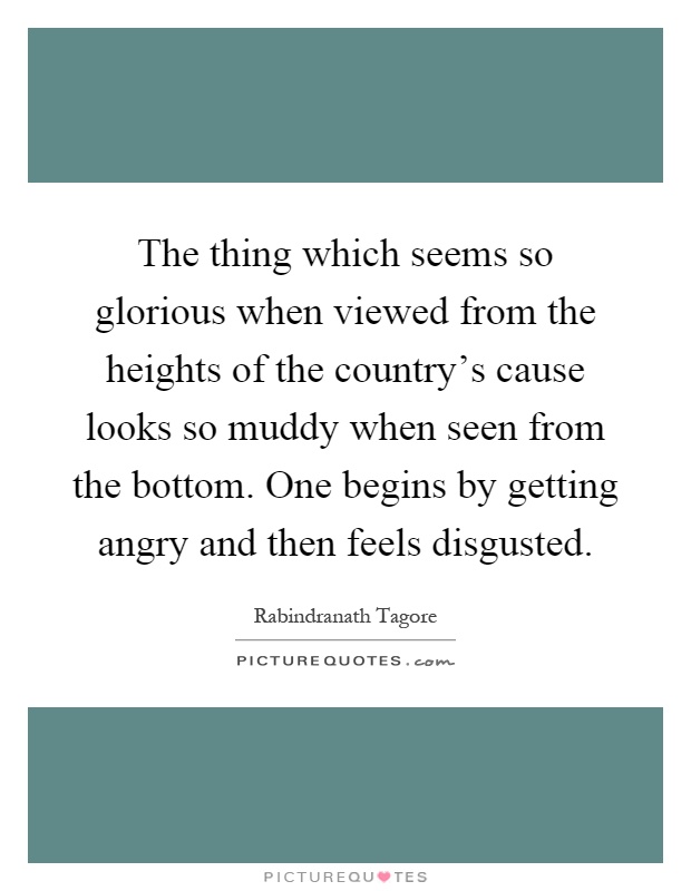 The thing which seems so glorious when viewed from the heights of the country's cause looks so muddy when seen from the bottom. One begins by getting angry and then feels disgusted Picture Quote #1