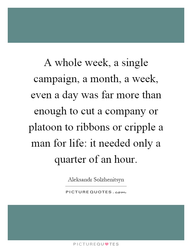 A whole week, a single campaign, a month, a week, even a day was far more than enough to cut a company or platoon to ribbons or cripple a man for life: it needed only a quarter of an hour Picture Quote #1