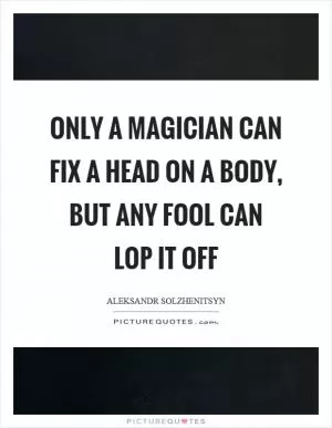 Only a magician can fix a head on a body, but any fool can lop it off Picture Quote #1