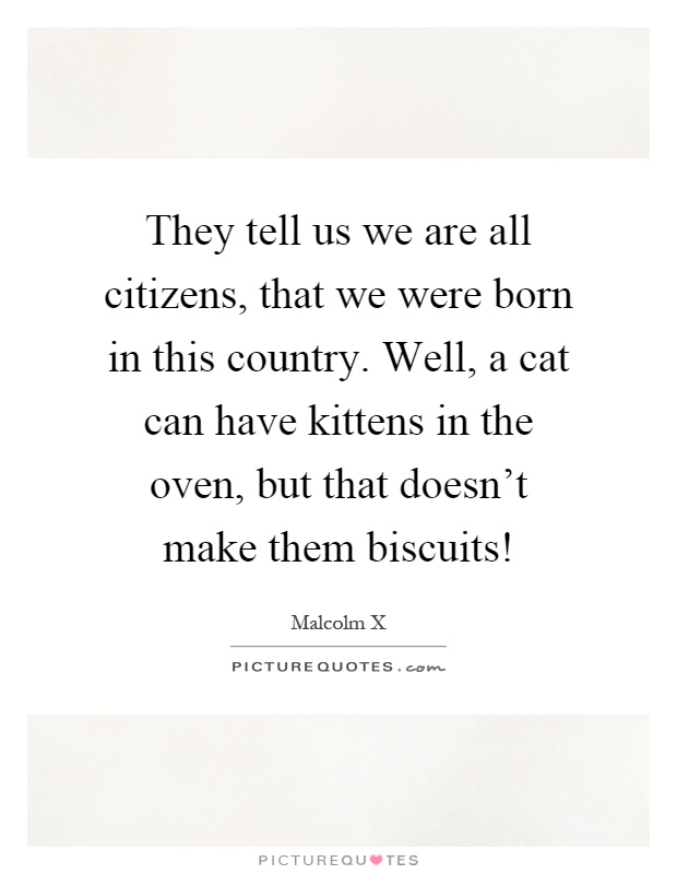 They tell us we are all citizens, that we were born in this country. Well, a cat can have kittens in the oven, but that doesn't make them biscuits! Picture Quote #1