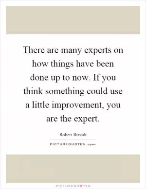 There are many experts on how things have been done up to now. If you think something could use a little improvement, you are the expert Picture Quote #1