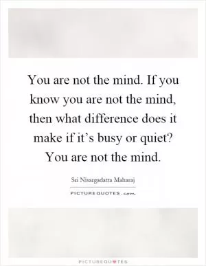 You are not the mind. If you know you are not the mind, then what difference does it make if it’s busy or quiet? You are not the mind Picture Quote #1