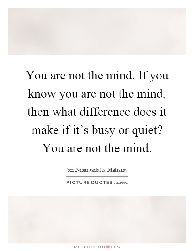 You are not the mind. If you know you are not the mind, then what difference does it make if it's busy or quiet? You are not the mind Picture Quote #1