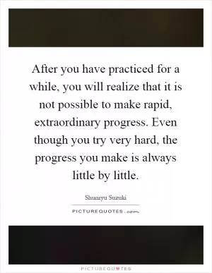 After you have practiced for a while, you will realize that it is not possible to make rapid, extraordinary progress. Even though you try very hard, the progress you make is always little by little Picture Quote #1