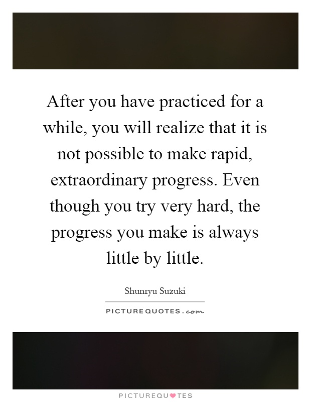 After you have practiced for a while, you will realize that it is not possible to make rapid, extraordinary progress. Even though you try very hard, the progress you make is always little by little Picture Quote #1