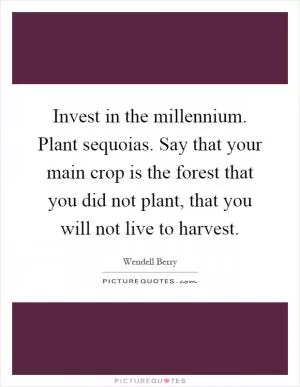 Invest in the millennium. Plant sequoias. Say that your main crop is the forest that you did not plant, that you will not live to harvest Picture Quote #1