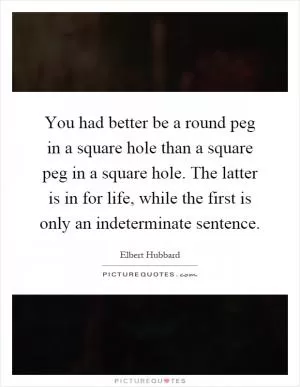 You had better be a round peg in a square hole than a square peg in a square hole. The latter is in for life, while the first is only an indeterminate sentence Picture Quote #1