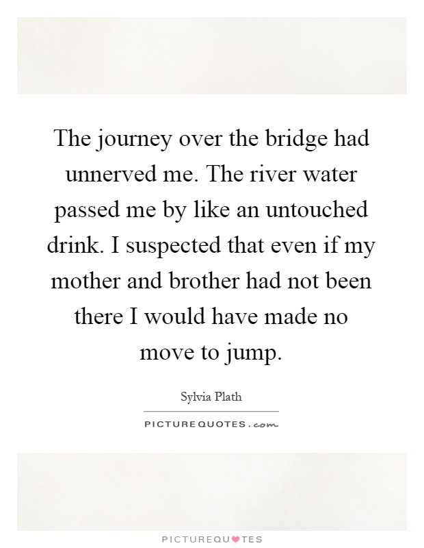 The journey over the bridge had unnerved me. The river water passed me by like an untouched drink. I suspected that even if my mother and brother had not been there I would have made no move to jump Picture Quote #1