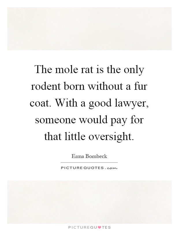 The mole rat is the only rodent born without a fur coat. With a good lawyer, someone would pay for that little oversight Picture Quote #1