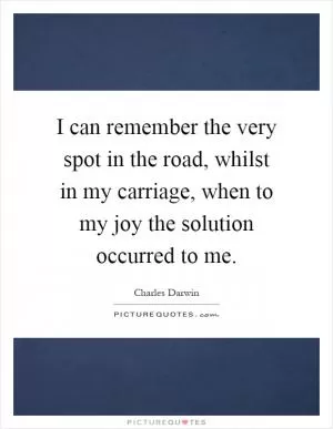 I can remember the very spot in the road, whilst in my carriage, when to my joy the solution occurred to me Picture Quote #1